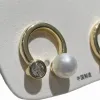 This is a simple, fashionable and elegant women's ear accessory with golden circular stud earrings and pearl zircon decoration Application Scenario